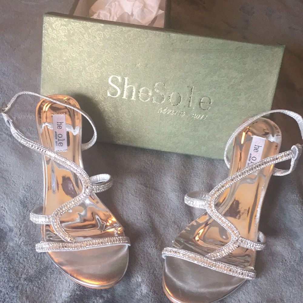 SheSole Silver Low Heel Wedges